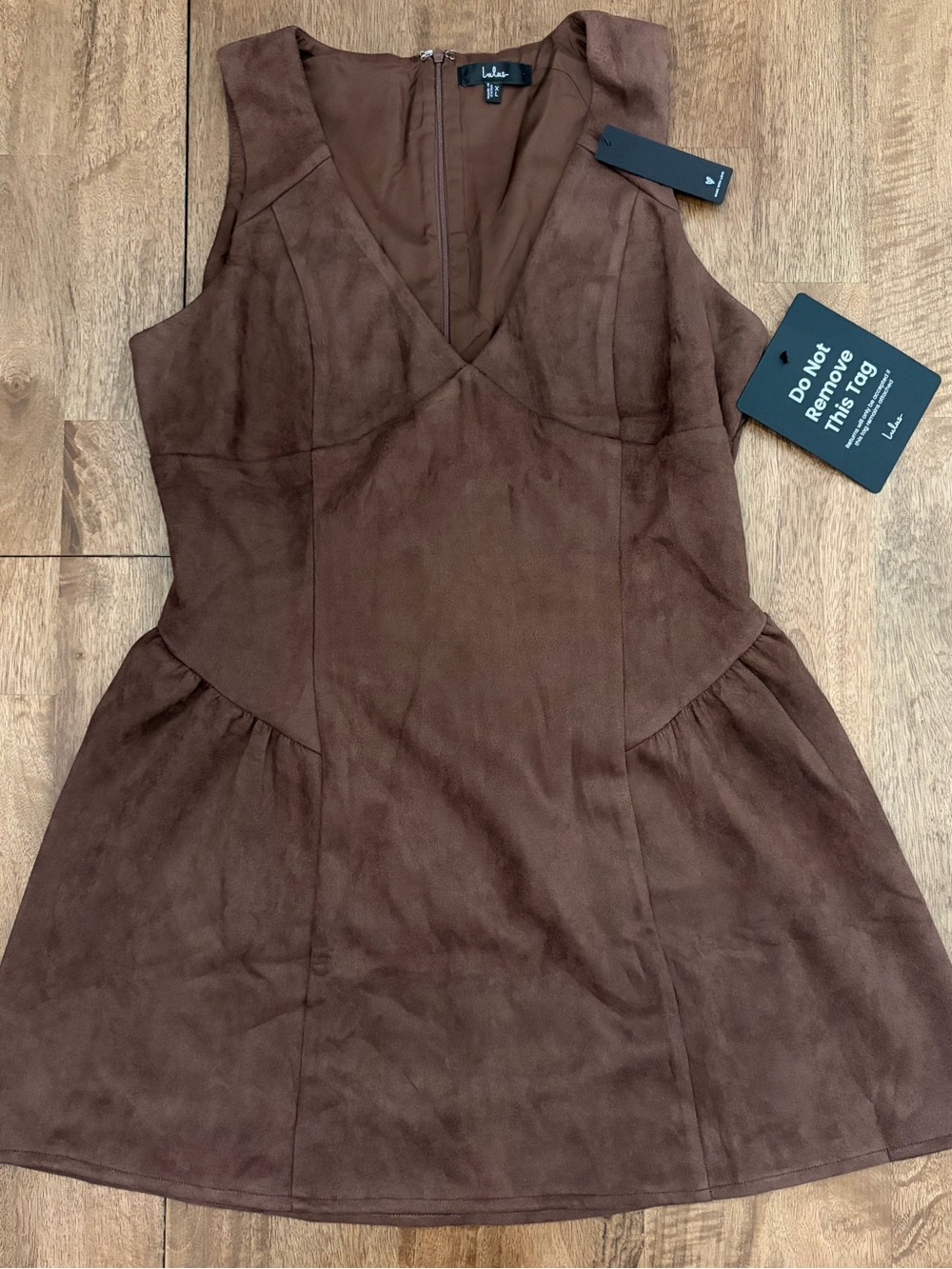 (NEW) Lulu's Chocolate Brown Suede V-Neck Sleeveless Fit-and-Flare Dress